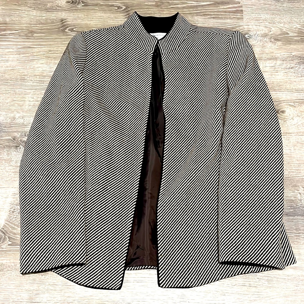 Y2K Vintage Tahari Wool Blend Open Blazer Jacket Diagonal Stripe sz 10